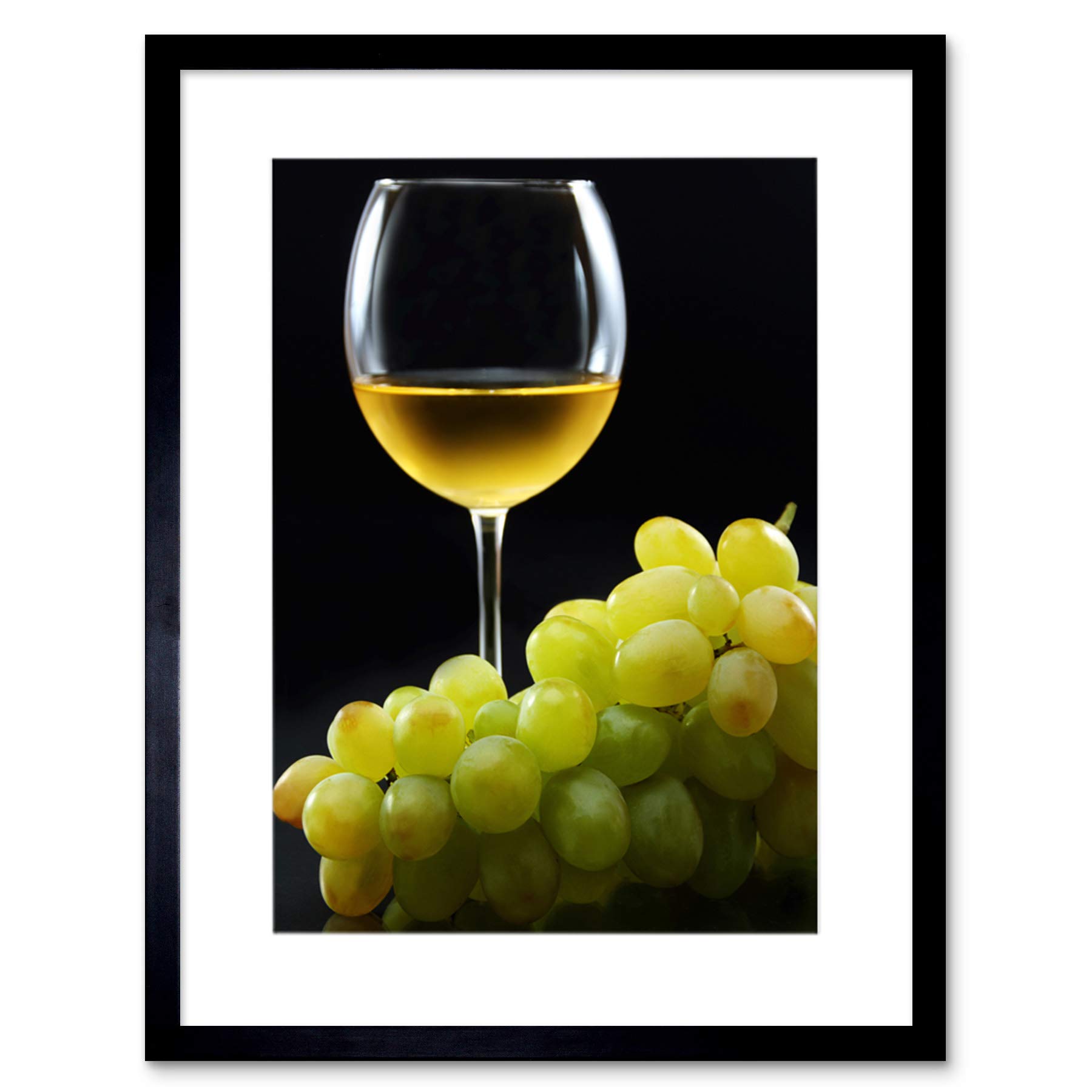 Wee Blue Coo Food Drink Glass Wine White Bunch Grapes Framed Wall Art Print
