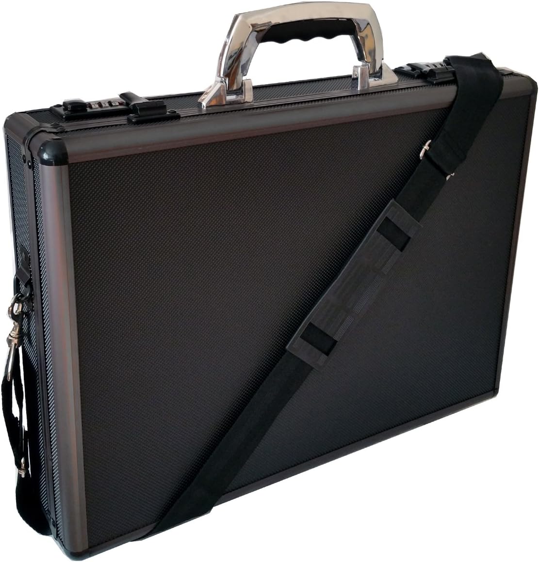 HMF Mallette Aluminium Verrouillable - Pour Ordinateur Jusqu'à 17,3" - 45x33x11 Cm - Noire - Avec Cadenas à Combinaison