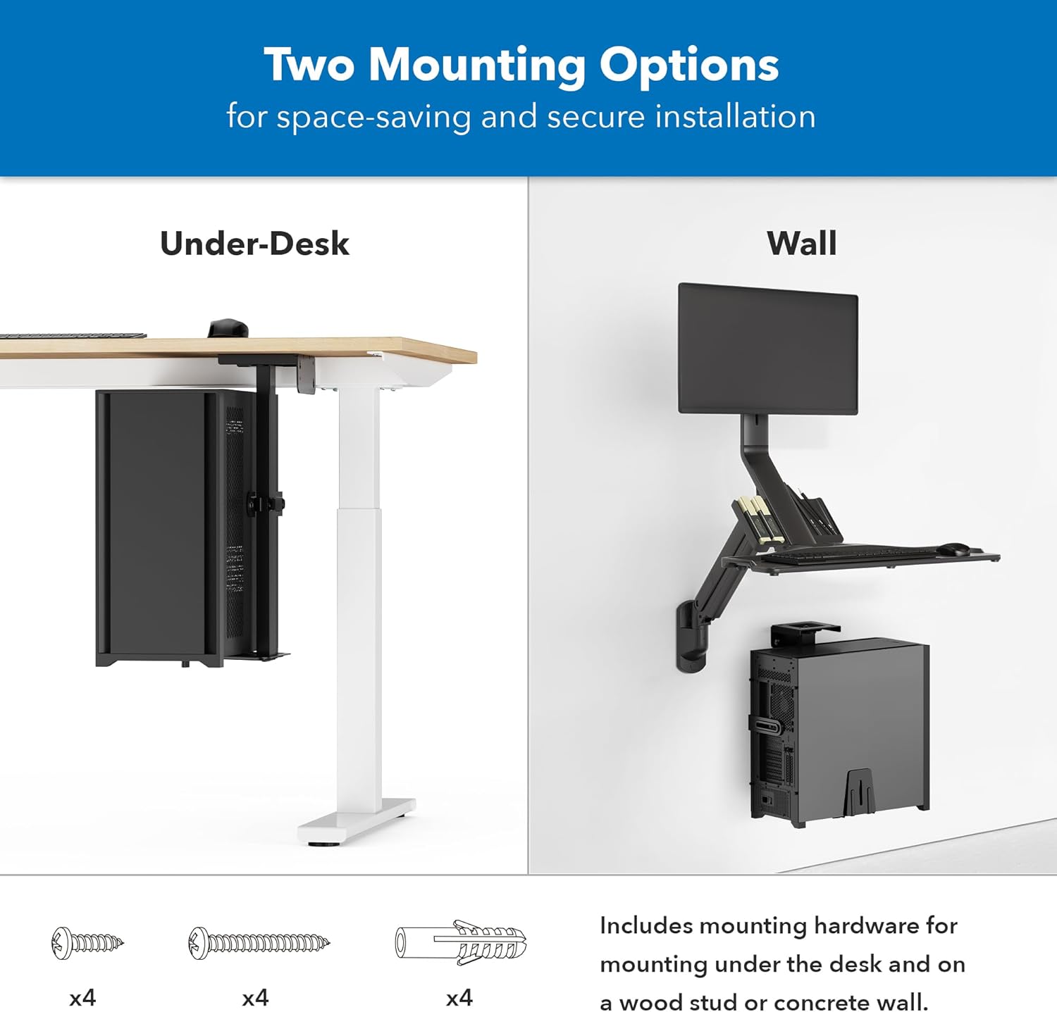 Mount-It! Under Desk PC Mount and Wall Mount, Adjustable CPU Holder with 360° Swivel, Fits Computer Towers 6.1–9.3" Wide, 8.2–10.1" Deep, Heavy Duty Steel 44 lbs Capacity, Anti-Scratch Pads