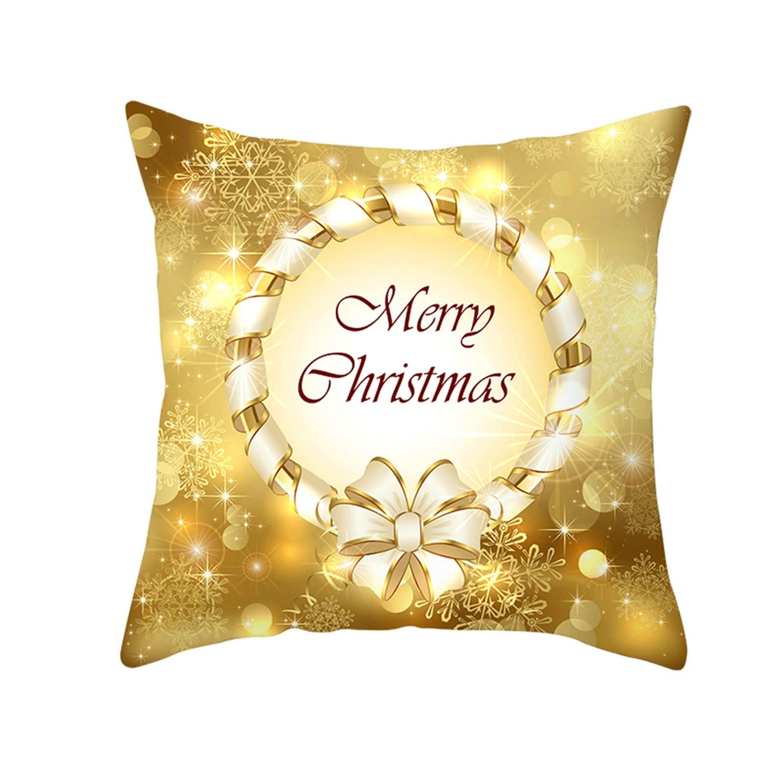 Homxi Throw Pillows Christmas Covers,Ribbon Ring Merry Christmas Polyester Pillowcase Gold Throw Pillows For Couch 16x16