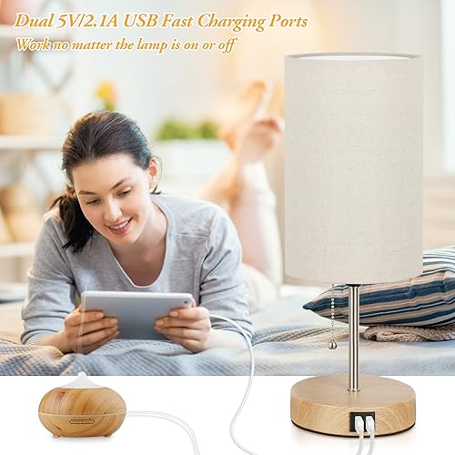 Miniatura 2 de Juego de 2 lámparas de mesa con 2 puertos USB lámparas de noche modernas lámparas de escritorio con cadena de tracción lámparas de mesita de noche