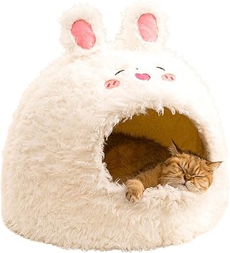Animal Design Pet Bed Cat Dog Bed for Indoor Cats Pet Tent Cave with Removable Cushion Plush Half-Enclosed Warm House for Cats Small Dogs Kitten Puppy Sleeping Rabbits,Medium