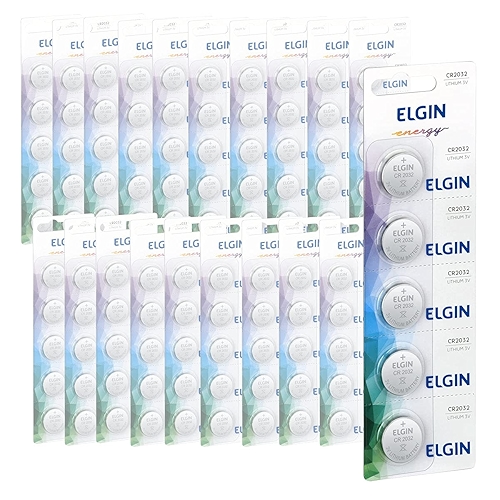 Pilha CR2032 3V Elgin Bateria Moeda kit 100 unidades