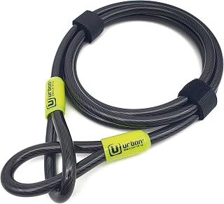 URBAN UR462L Bicycle Security Cable Braided Steel ø0.39in, 6.5ft Long, Lightweight, Double Loop, Anti-Theft Cable Locking Motorcycle Helmet Protection, Wheels, Bags, Scooter, Electric Bike, Ebike
