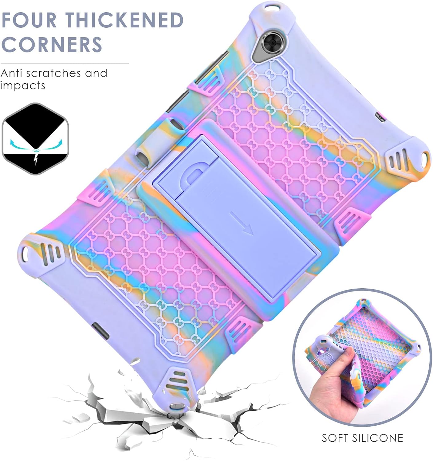 DETUOSI Silicone Case Compatible with Lenovo Tab M8 FHD 2020 TB-8705F/N, Tab M8 HD 2019 TB-8505F/X with Strap and Stylus Pen Kids Friendly Protective Cover for M8 3rd Gen TB-8506F, Rose Red & Purple