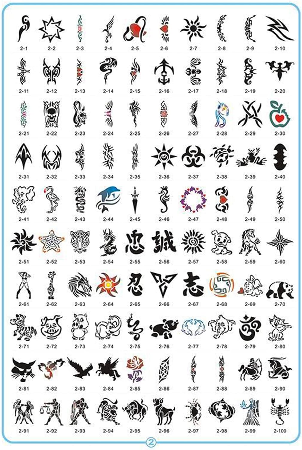 100pieces Reuseable Airbrush Temporary Tattoo Stencils Book Airbrush Tattos for Face, Body, Paint Art, Hobby.