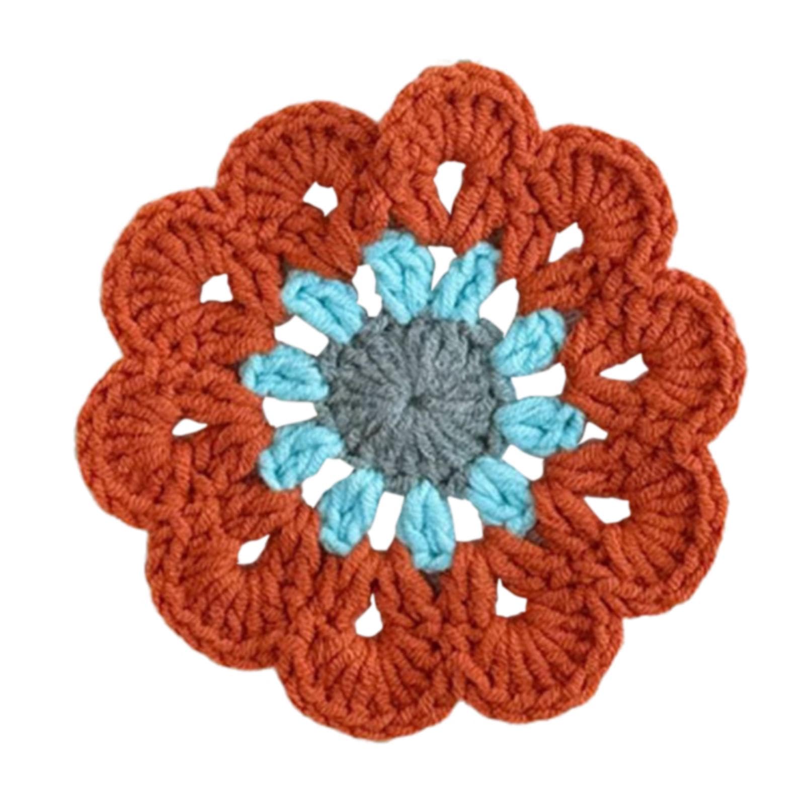 Dessous de verre crocheté en fil respirant pour table de cuisine orange bleu
