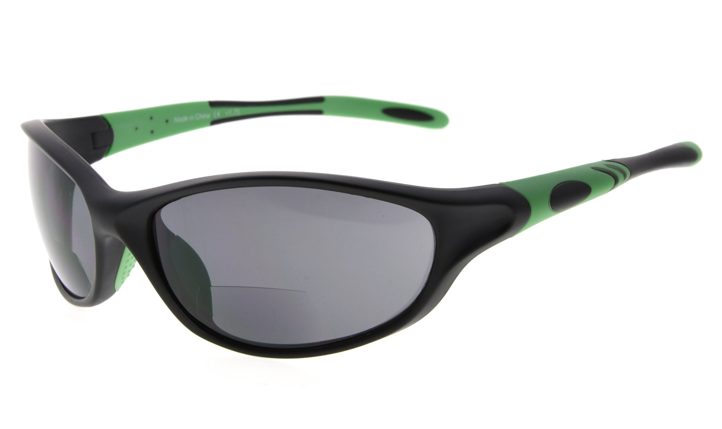 Eyekepper Bifocal Sunglasses for Women Men 2.0, Black Frame Green Temple