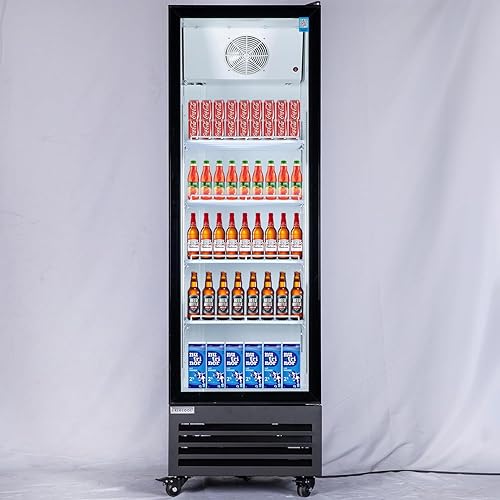 Refrigerador comercial de bebidas, refrigerador de 9 pies cúbicos pequeños delgados de una sola puerta de vidrio con estantes ajustables de luz LED,