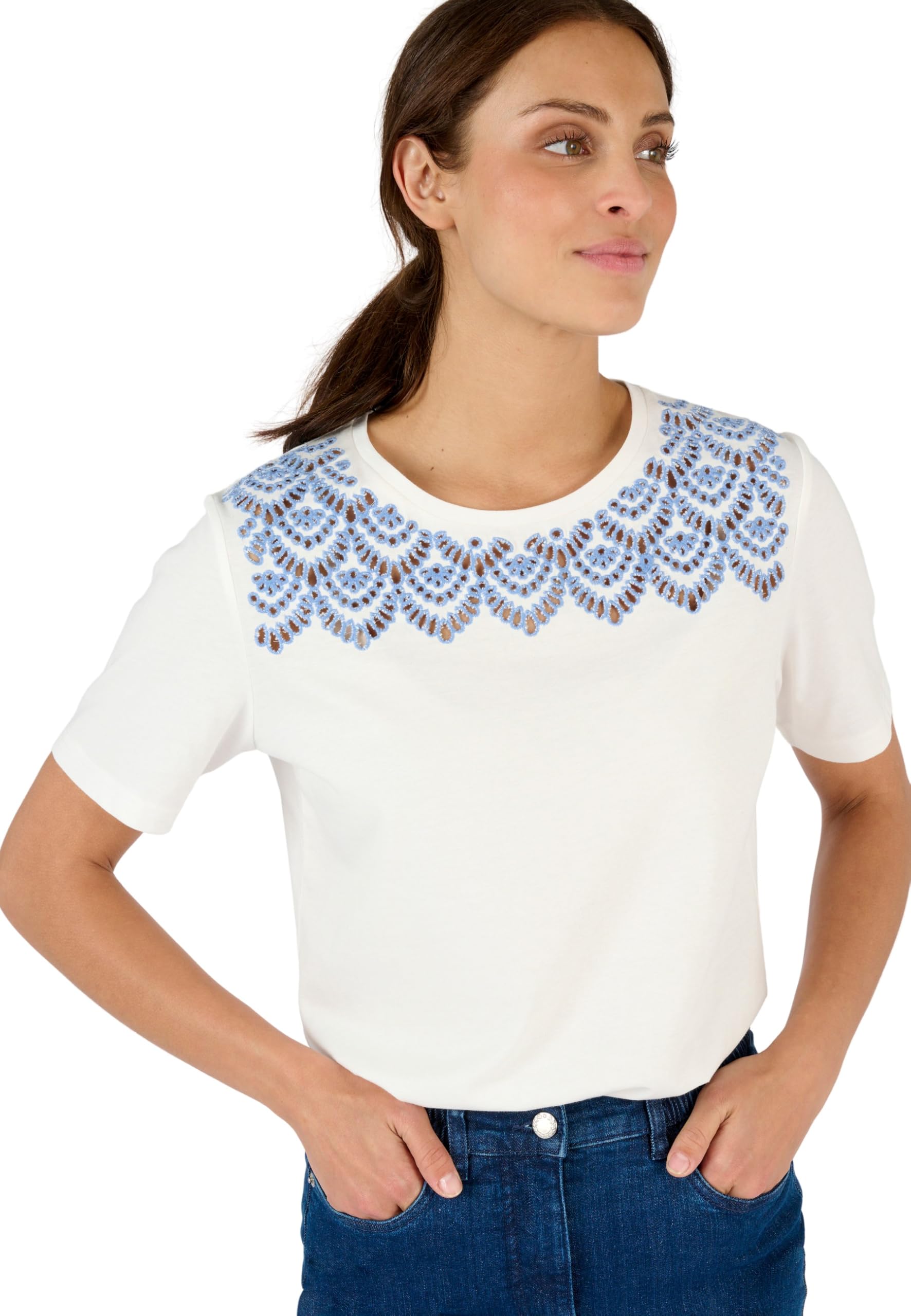Damart - Detailed T-Shirt, Blue, 14/16