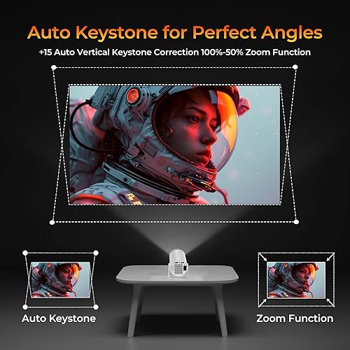 Miniatura 6 de Mini proyector con WiFi y Bluetooth, proyector de película portátil compatible con 4K, Keystone automático, rotación de 210, proyector inteligente