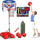 Eaglestone Kid Basketball Hoop Indoor with LED Lights & Scoreboard,Toddler Basketball Hoop Adjustable Height 2.9ft-6ft, Mini Hoop Outdoor with 3 Balls,Basketball Toy Gifts for 3-12 Year Old Boys Girls