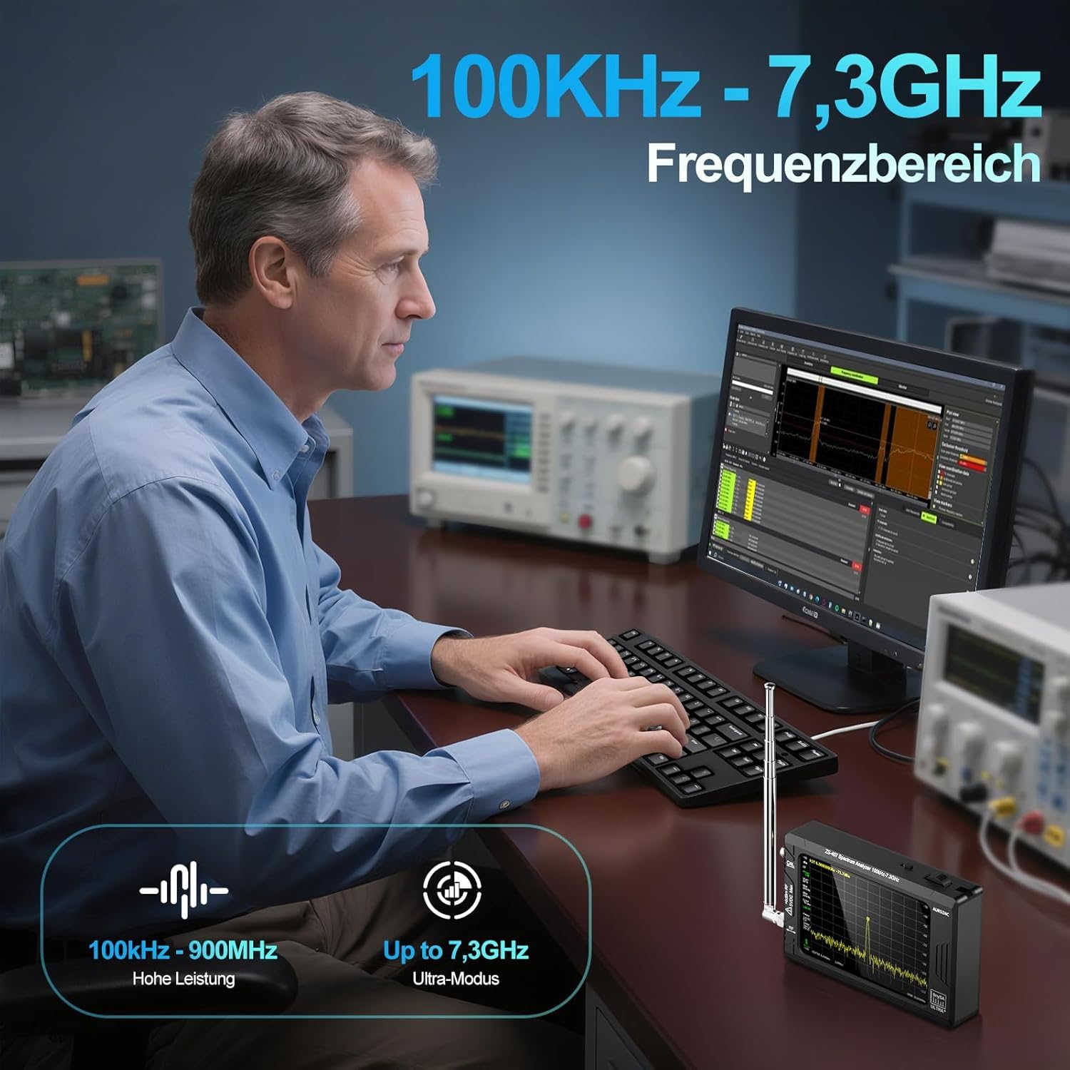 AURSINC Tinysa Ultra+ ZS407 - Analizzatore di spettro, 4,0 pollici, 100 kHz-7,3 GHz, Tinysa Handheld, generatore di segnale RF 2 in 1 da 100 kHz a 900 MHz, ingresso MF/HF/VHF/UHF, HW V0.5.4