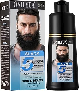 Men's Black Beard and Hair Dye Shampoo 3 in 1