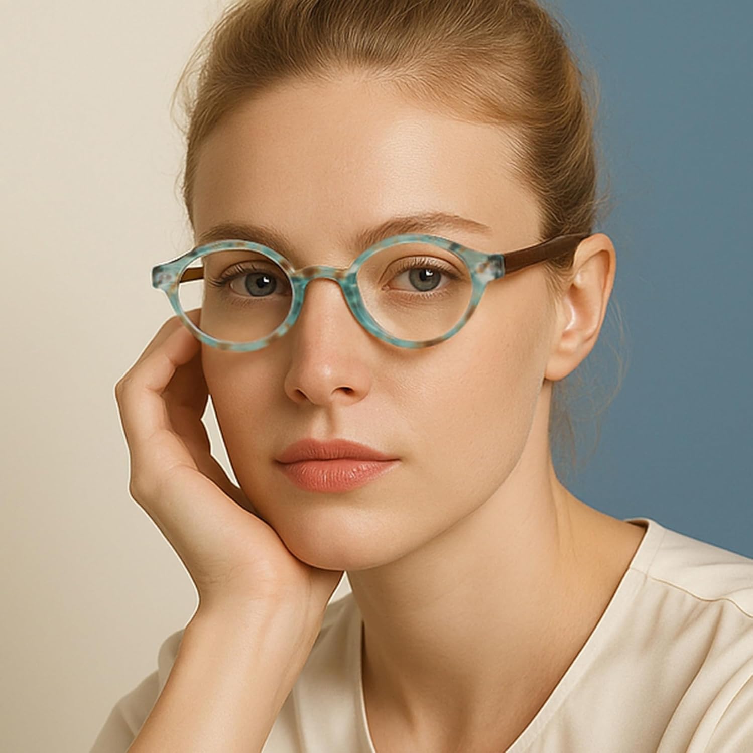 2SeeLife Small Round TR-90 Reading Glasses for Men & Women - Narrow-Medium Fit, Sturdy Frame, Spring Hinges, Retro Readers, Aqua Blue, +1.00 - Image 5