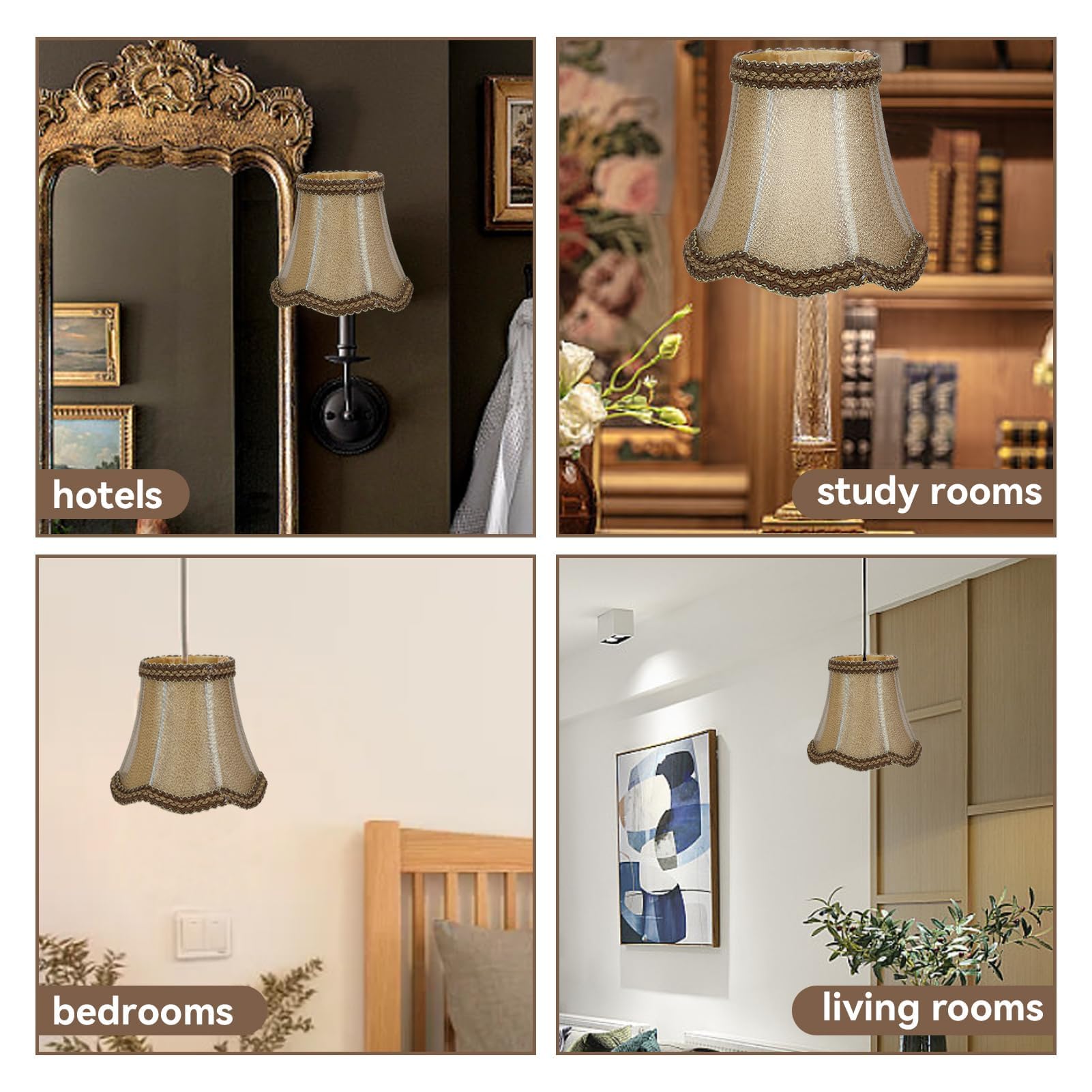 Paralume Tessuto Piccolo, Set di 6 Paralume per lampada in Tessuto di Fatto a Mano con Clip su Onde Inferiori per Lampadari Lampadario Lampada a Muro Luce da Tavolo,5.1x4.7x3.1 Pollici