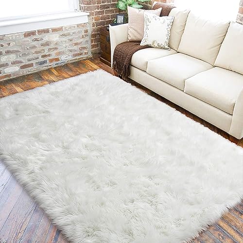 LOCHAS Alfombra mullida ultrasuave, alfombra de pelo sintético de oveja, para el dormitorio, para colocar junto a la cama, para la sala, para el