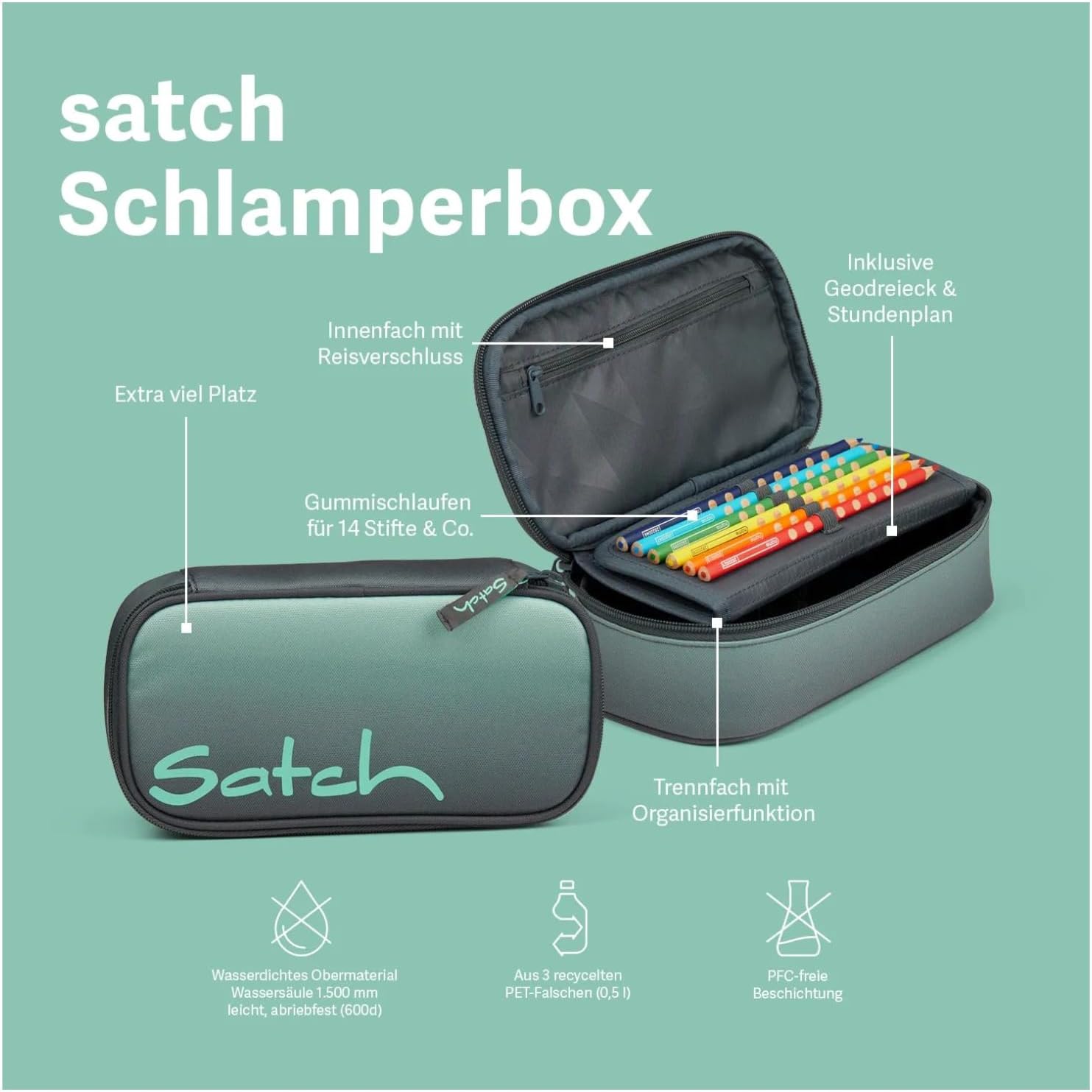 Askshy Satch Schlamperbox - Mäppchen groß, Trennfach, Geodreieck - Walking Clouds - Lila