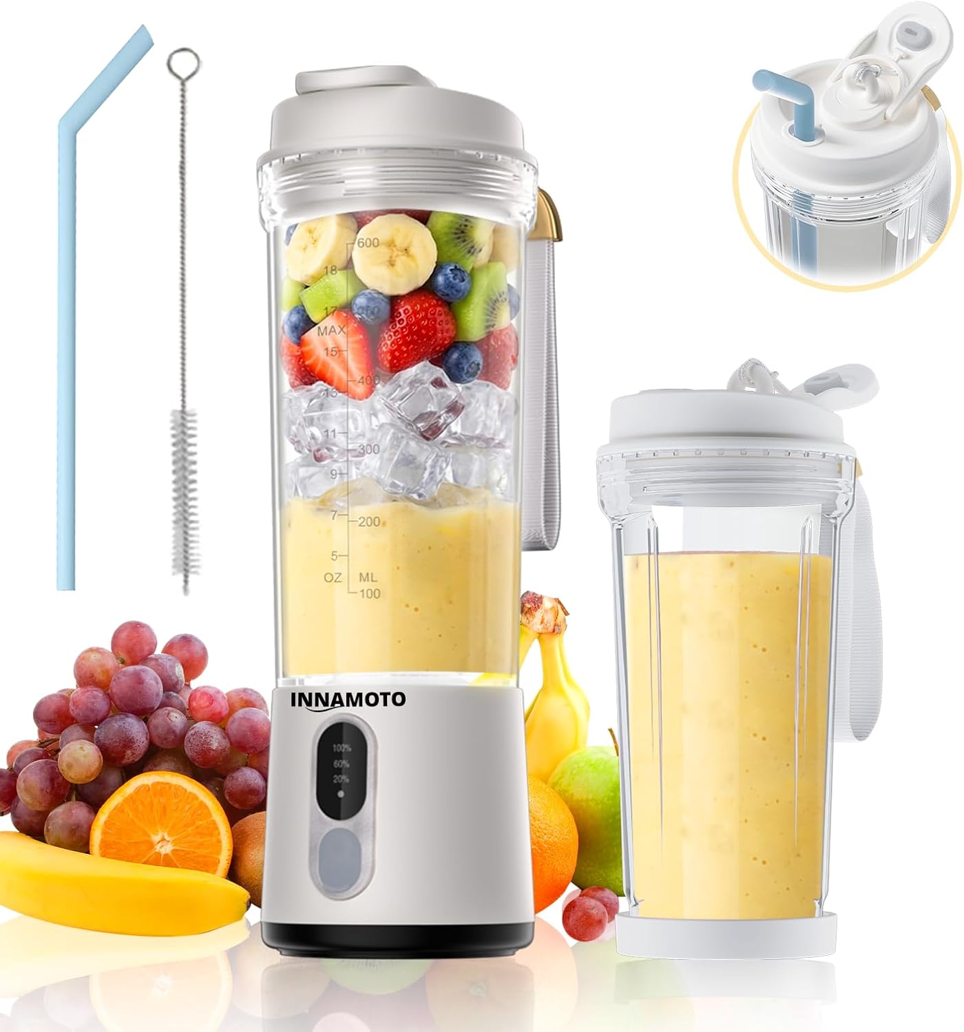 Portable Personal Size Blender for Smoothies - Cordless Mini Blender with Powerful Blending, 20oz BPA-Free Juice Cup with Leak-Proof Travel Lid, Type-C Rechargeable, Freshly Squeezed in Gym/Picnic