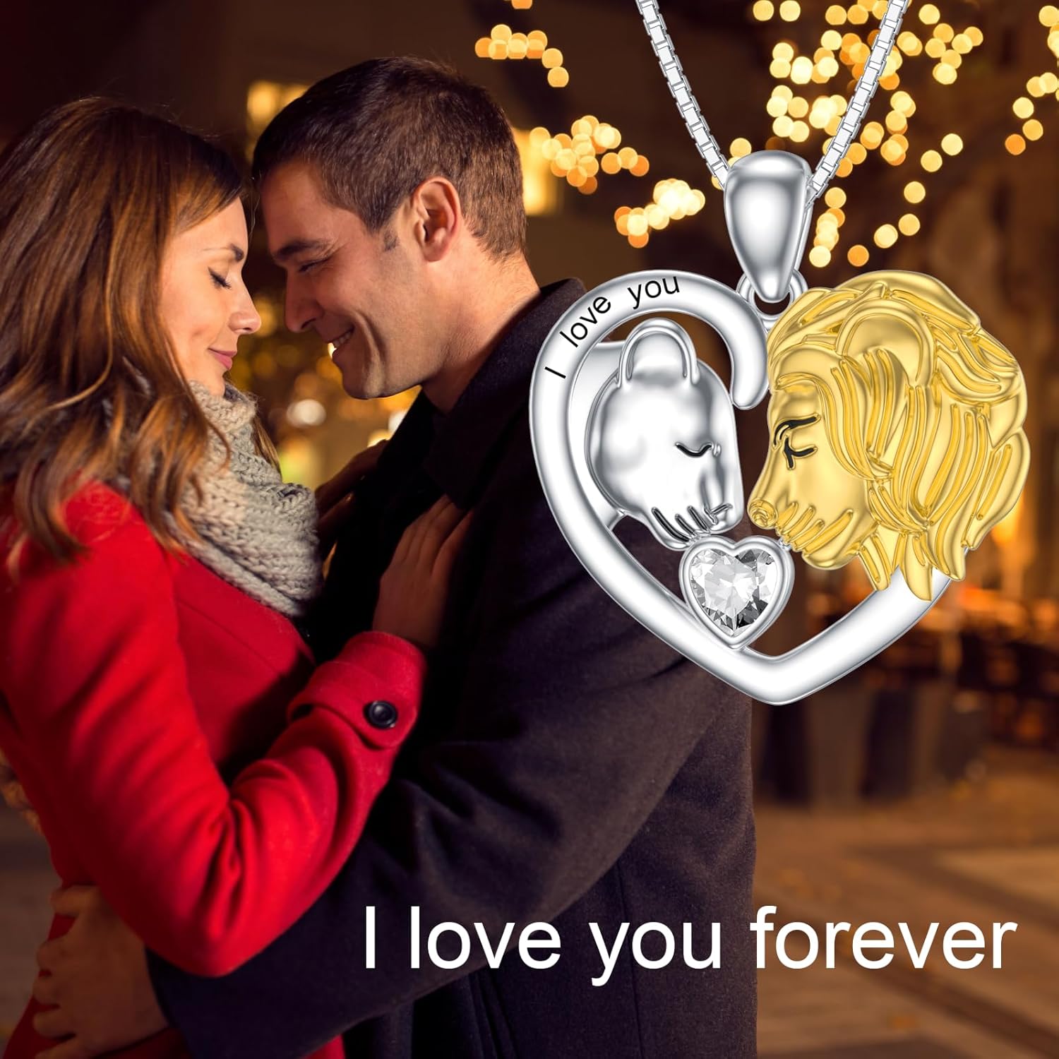 LONAGO Lion Heart Necklace Lioness and Lion Necklace Steling Silver Jewelry Gift for Women