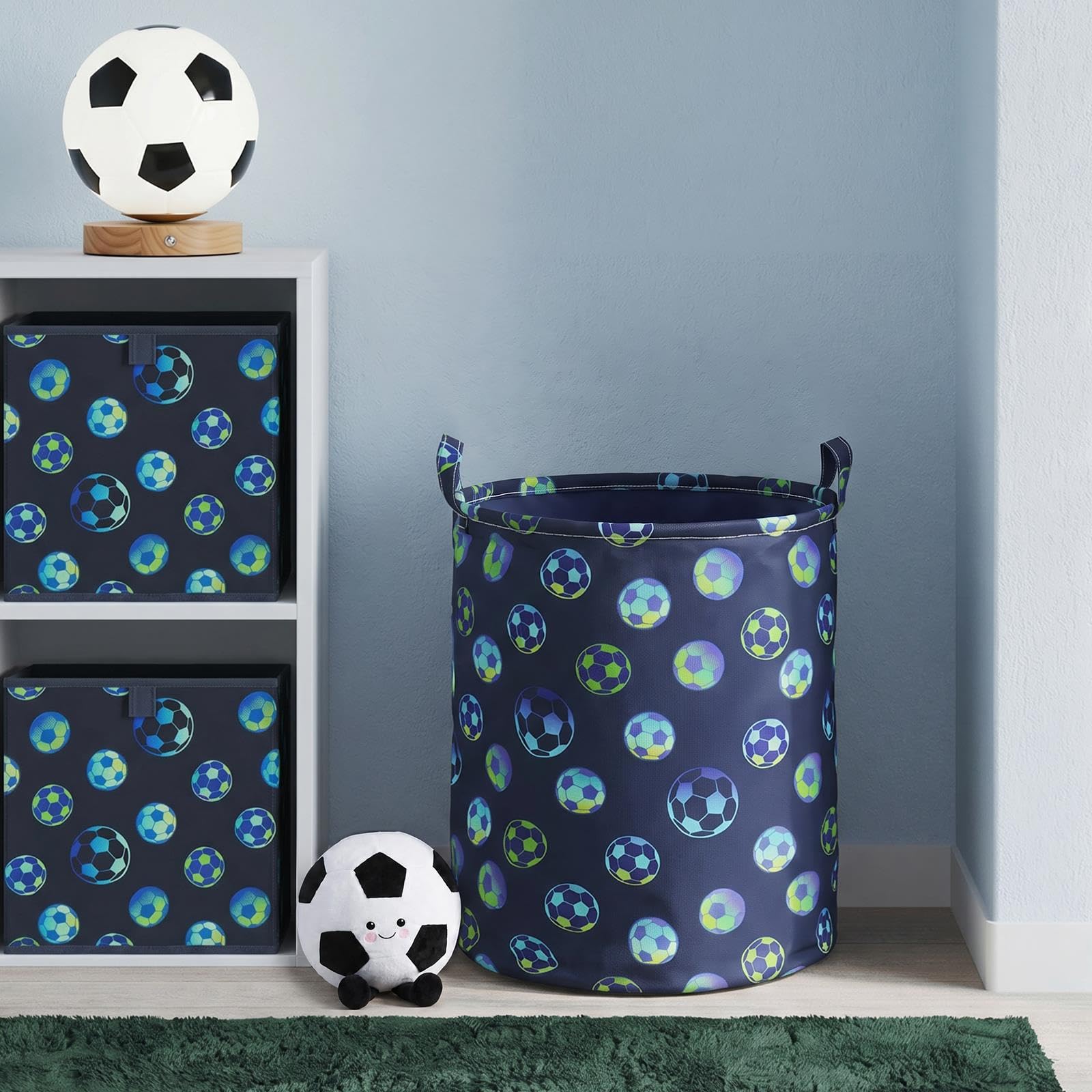 OHS Kids Laundry Basket Baby Clothes Storage Bin Toy Basket,Navy Football โ image 1