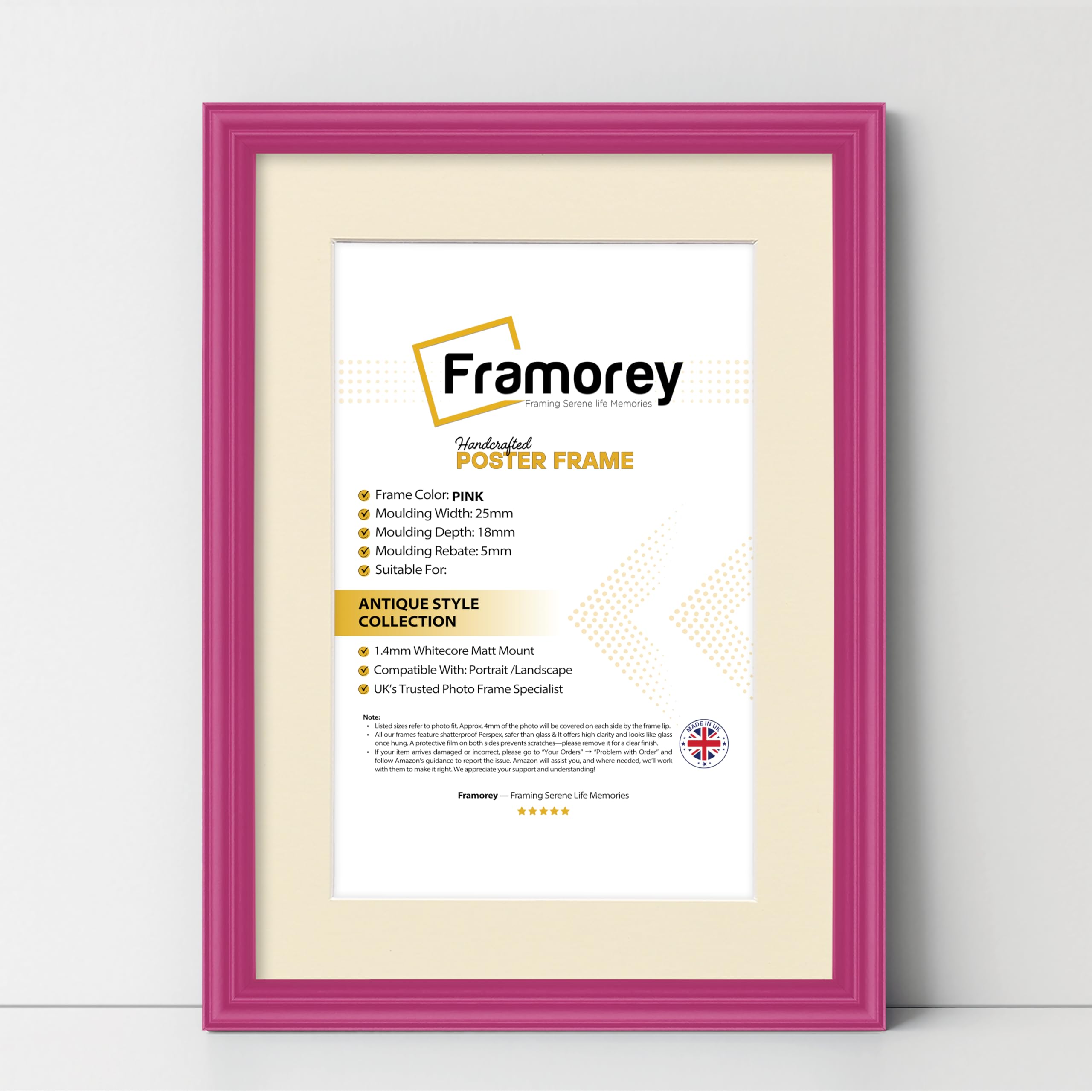FRAMOREY LW Antique Style Photo Frames 12x10" Size Pink Picture Frame With 9x7" Size Ivory Mount, Modern Art Picture Frames, Wall Hanging Poster Frame, Photo Print Frames