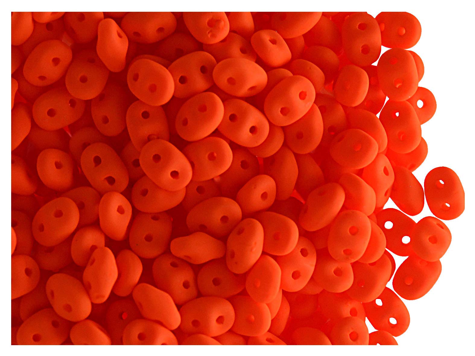 10 Grams (0,35 Ounces) Czech Two Hole Beads SuperDuo 2.5x5 mm Neon Matte Orange