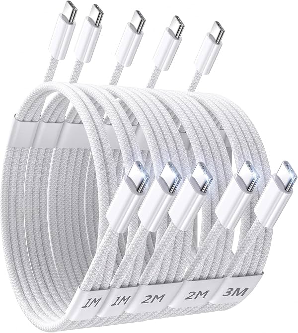 Cable USB C a USB C, paquete de 5 [0.9/0.9/1.8/1.8/3 metros] cargador rápido para iPhone 17 | cable Tipo C de 60W para Apple iPhone 17/16/15 Pro Max, iPad, Airpods, Samsung S26 S25, regalos para hogar, oficina, viajes en auto