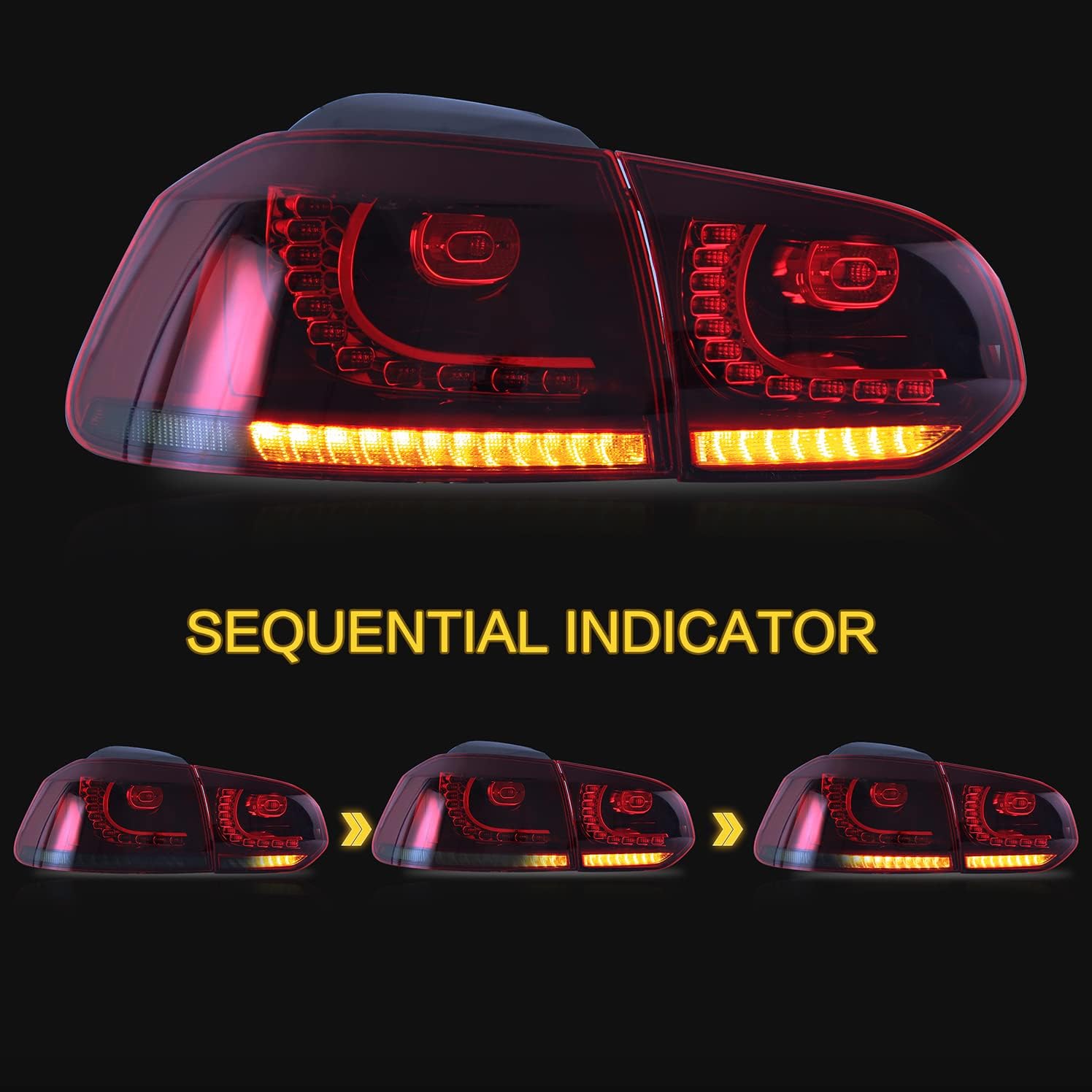 VLAND Tail lights Assembly Fit for Golf 6 2010-2014, Rear Lamps with DRL, Back light w/Fog Lights & Sequential Turn Signal, Red and Smoke