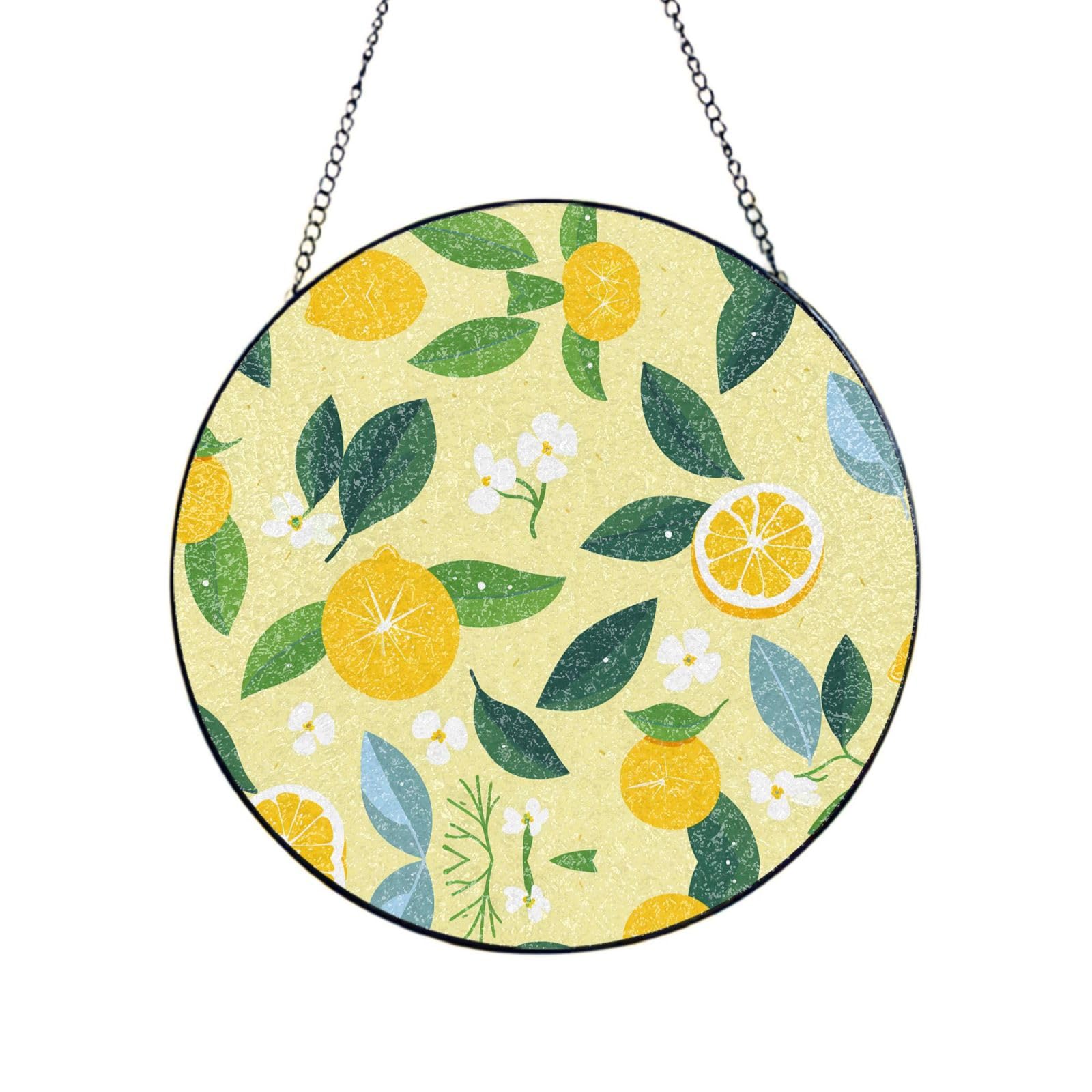 Phayah Lemon Print Stained Glass Window Hanging Sun Catchers Decoration Mother'S Day Birthday Gifts For Home Garden Porch 10in（25cm）