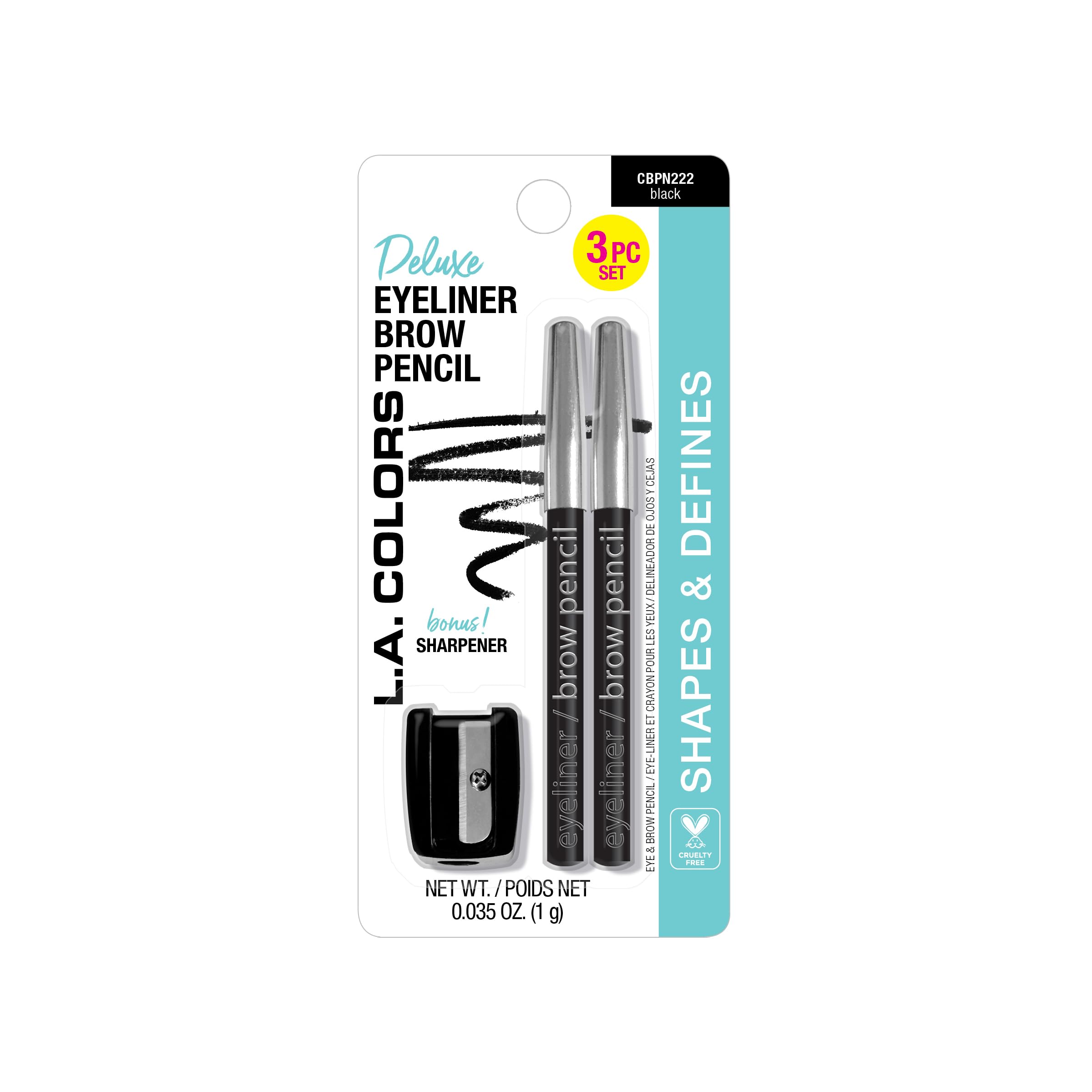 L A COLORS Eyeliner Brow Pencils w Sharpener carded Black CBPN222A