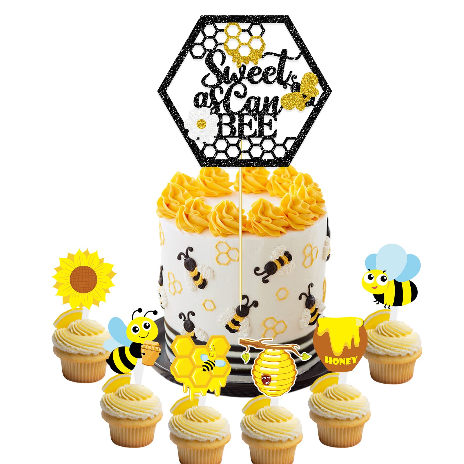 Buy Vetwo 31pcs Sweet As Can Bee Cake Topper Bee Beehive Cupcake Decor