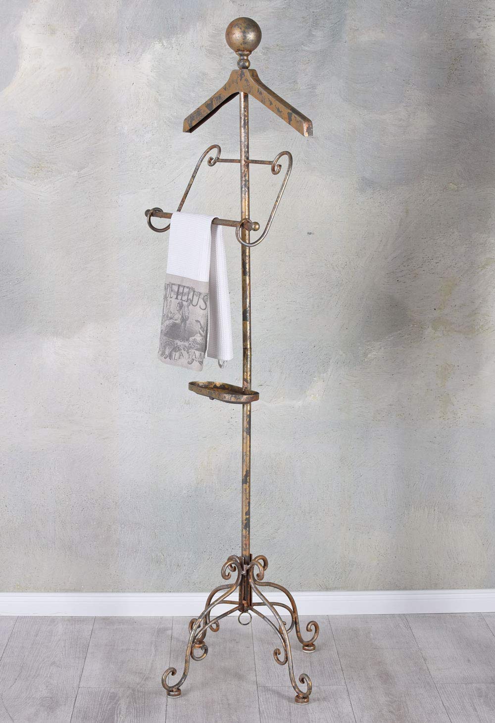 PALAZZO INT HERRENDIENER „MR. BUTLER“ – Stummer Diener aus Eisen im Antik-Look Landhausstil Kleiderständer mit Bügel, Hosenstange & Ablage Vintage Kleiderbutler Höhe 150 cm Breite 45 cm Tiefe 48 cm