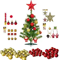 Arvore De Natal Decorada Pequena Verde Bolinhas Enfeites 60cm Com 50 Galhos Mini Arvore Pinheiro Com Kit de Bolinhas e Papai Noel