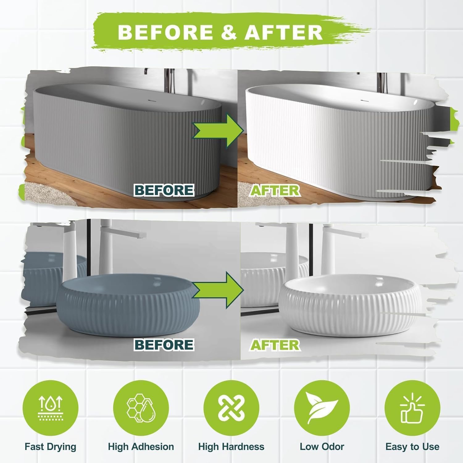 17oz White Tub and Tile Paint, Tub and Tile Refinishing Kit with 8 Tools, Semi-Gloss Bathtub Paint for Bathroom, 25-30sq.ft, Low Odor Bathtub Refinishing Kit for Fiberglass, Sink, Kitchen, Shower - Image 7