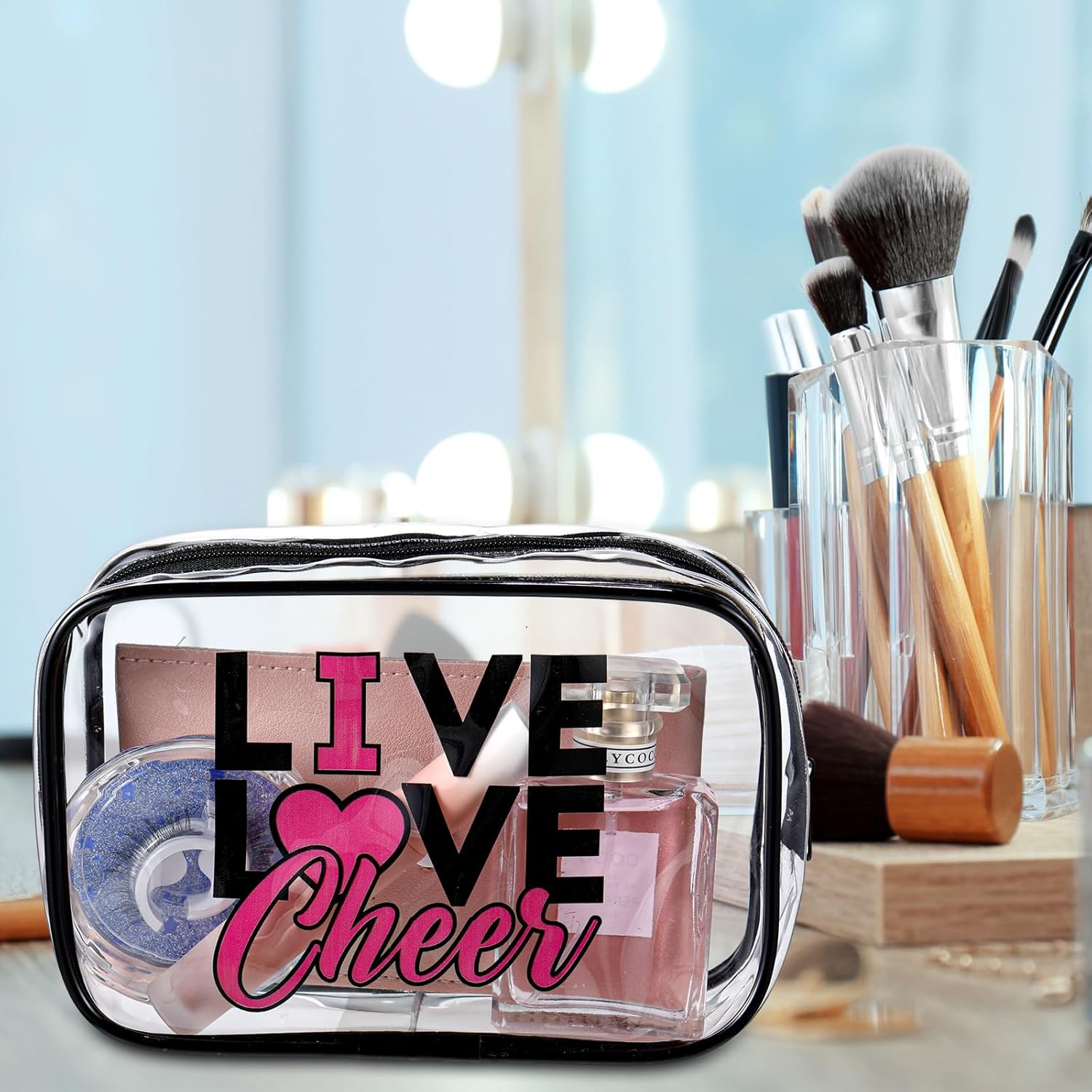 Abbylike 12 Pcs Cheer Team Makeup Bags Gifts Accessories for Cosmetic Bags PVC Cheer Case Clear Toiletry Zipper Pouch for Gifts Women Xmas, 7 x 4.7 x 2.4'' - Image 6