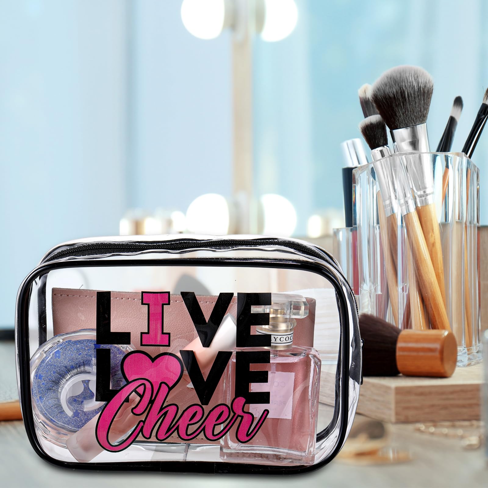 Abbylike 24 trousse impermeabili per cosmetici, 17,8 x 11,9 x 6,1 cm, trousse per cosmetici, articoli da toeletta con cerniera, custodia trasparente con cerniera per donne, Natale., Cheerleader