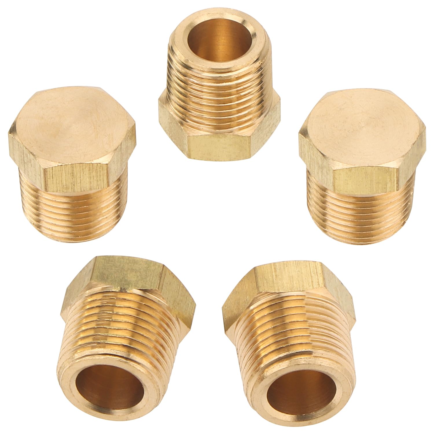 Ltwfitting Men's Pack Of 5 Brass Pipe Hex Head Plug Fittings 3/8-Inch Bspt Air Fuel Water Boat (Pack Of 5)