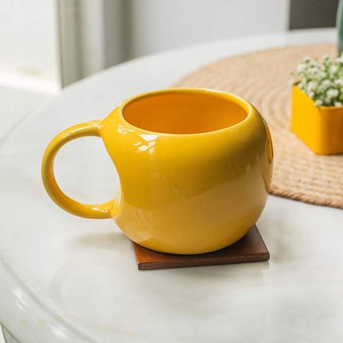 10Club Ceramic Mug - 320 ML Yellow Curved Cup for Home & Office, Ideal for Soup, Coffee, and Tea - Microwave & Dishwasher Safe, Perfect Gifting Option, 1pc
