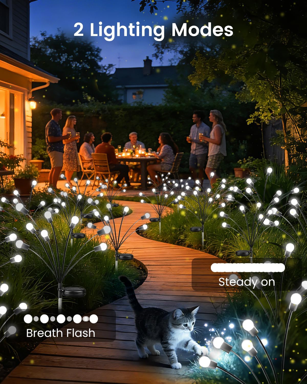 OZS 8 Pack Total 64 LED Solar Garden Lights Fairy Outdoor - Solar Firefly Lights Outdoor, Sway by Wind, Waterproof for Garden Patio Pathway Fairy Decoration (Cold White)