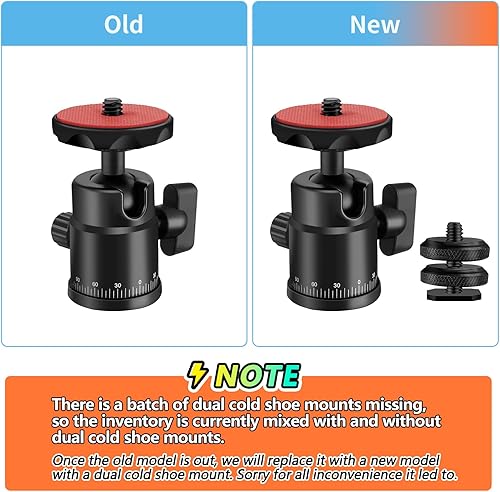 Miniatura 2 de Hemmotop H28 Mini cabeza de bola, cabeza de trípode panorámica con soporte de zapata fría doble de 14 para cámara Gopro Cam videocámara micrófono