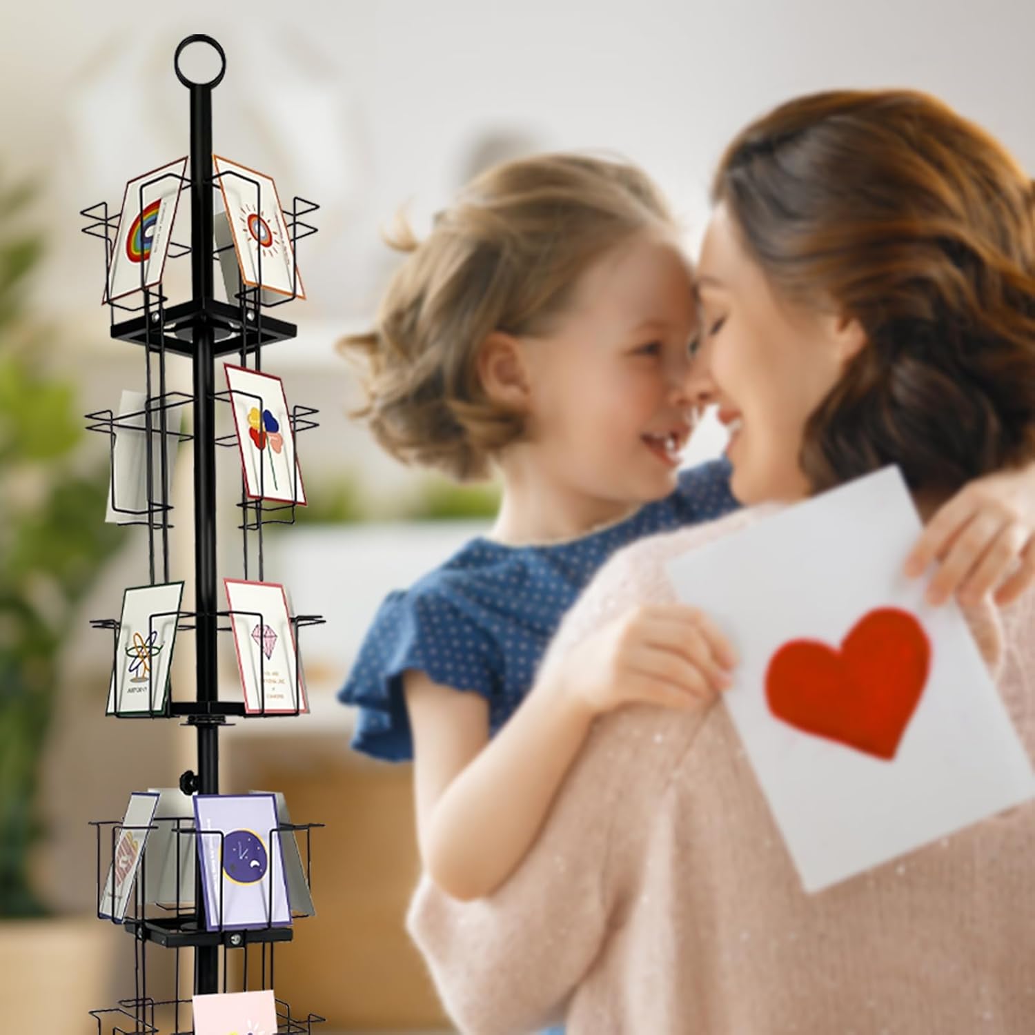 TONGMO Greeting Card Rack: Enhance Your Display with a 24-Pocket Rotating Countertop Solution for Postcards, Brochures, and Greeting Cards (Black, 65”H - 24 Pockets)