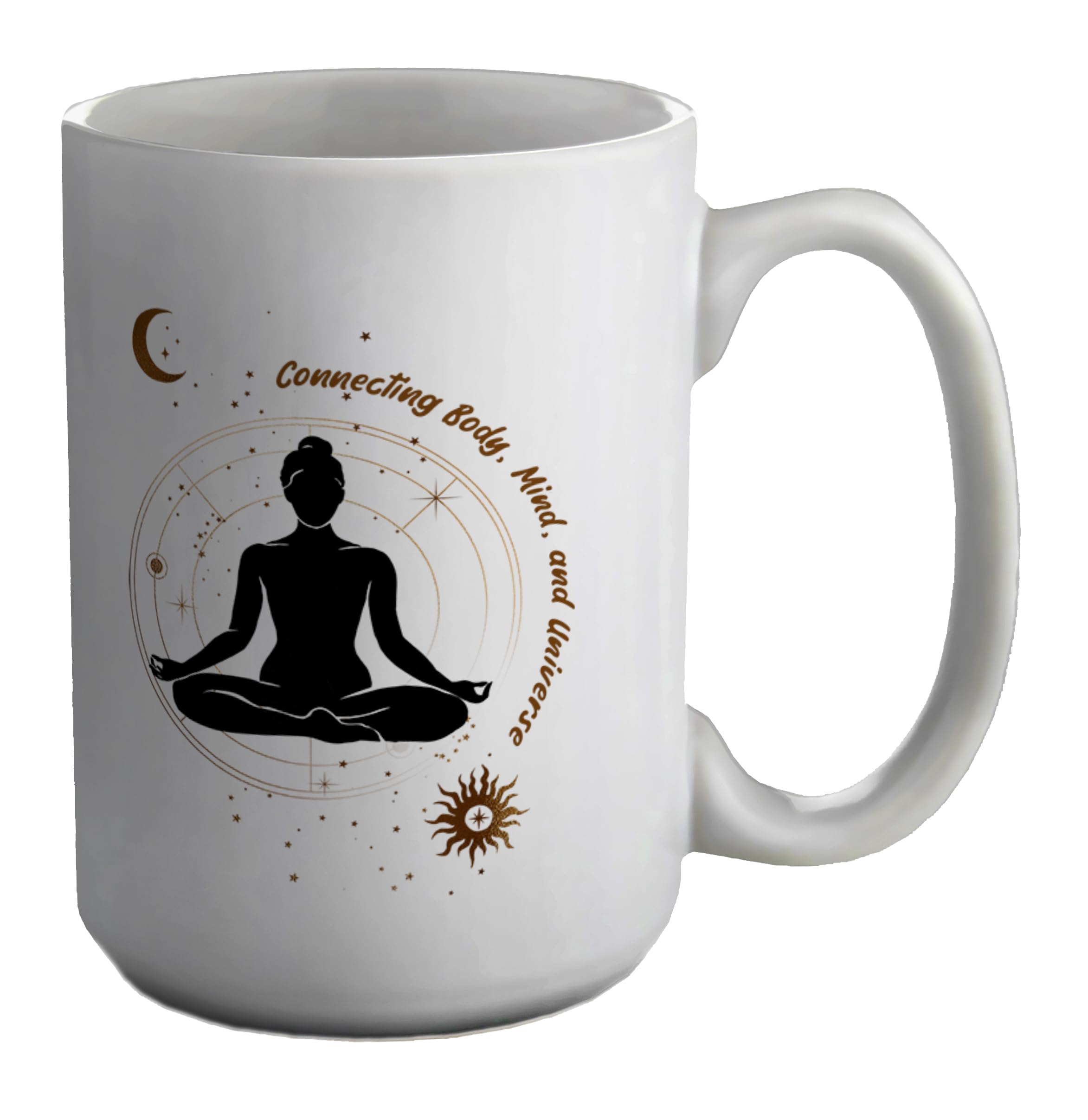 Shopagift Meditation Yoga Mug Connecting Body Mind & Universe White 15oz Large Ceramic Cup