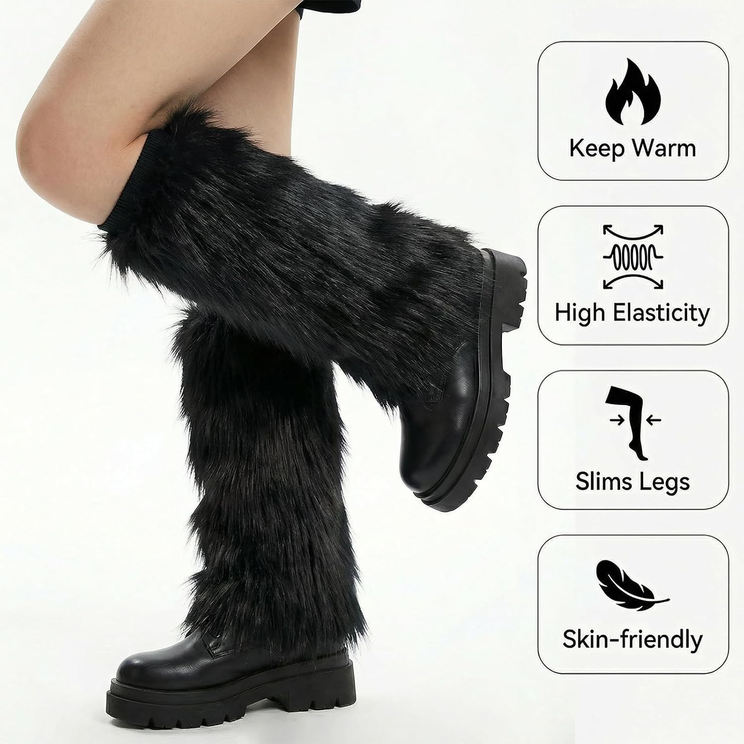 Faux Fur Leg Warmers for Women, Furry Boot Covers
