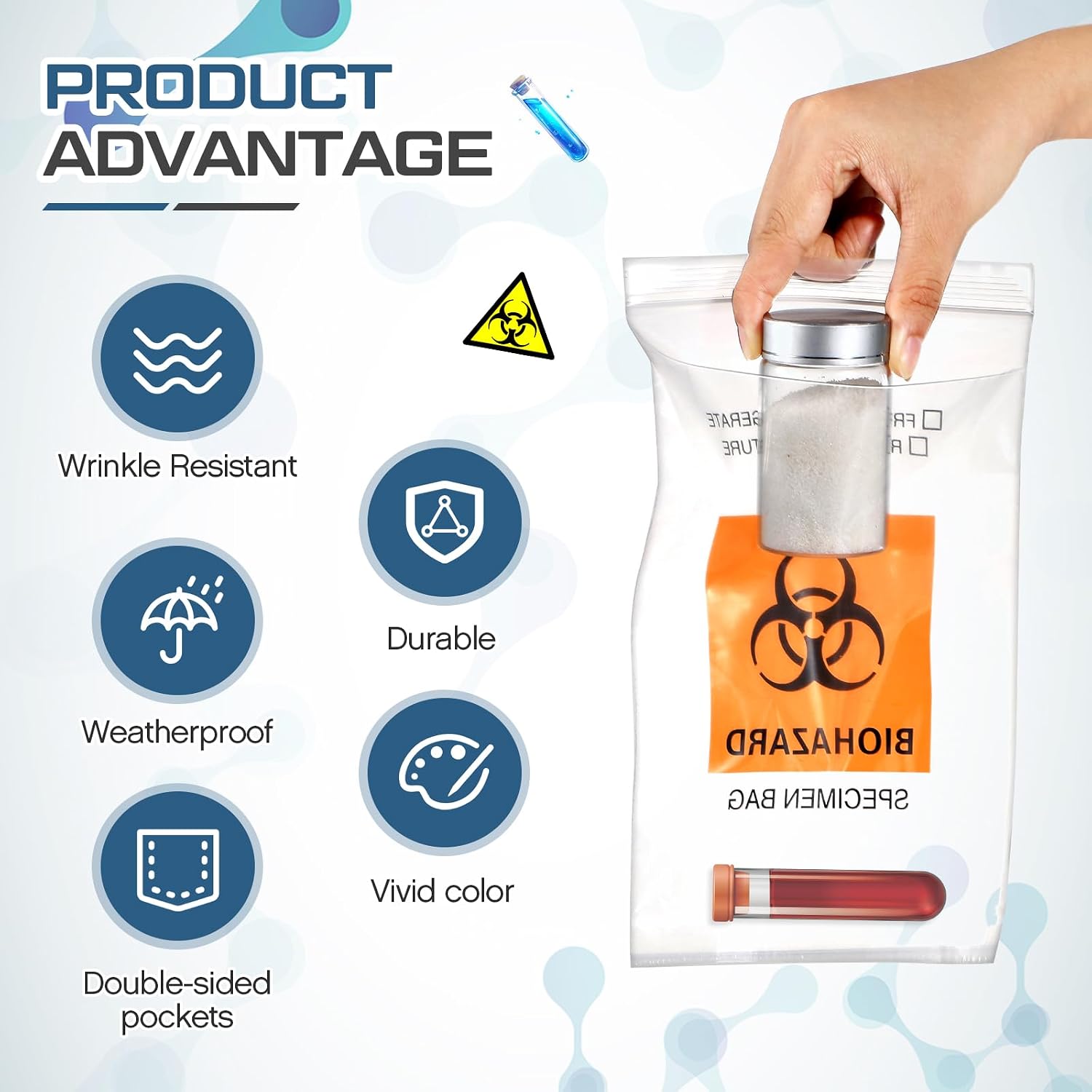 Teenyyou 300 Pcs Orange Biohazard Specimen Bags 6" x 9" Laboratory Sample Bag with Biohazard Logo Top Sealable Suitable for Lab Test Facilities with External Document Bag (6 x 9 Inch)