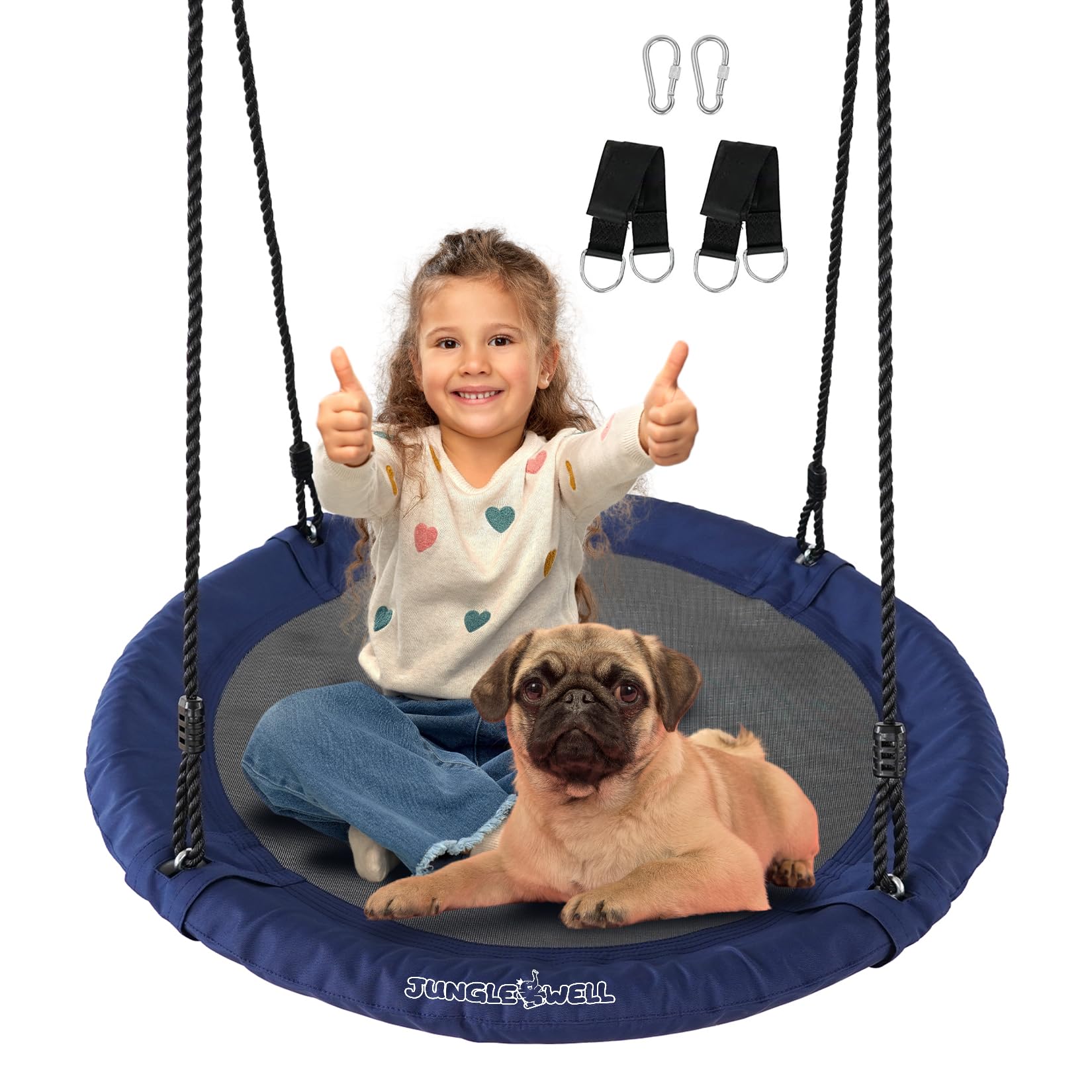 RPET Saucer Swing - 40 Inches Tree Swing for Kids & Adults, Heavy-Duty 700lbs Capacity, Eco-Friendly Hanging Bird Nest Seat for Indoor/Outdoor Play (Royal Blue)
