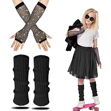 Children's 80s Leg Warmers with Neon Fishnet Gloves Warm Leg Warmers Kids Sweatbands Leg Warmers 80s Neon Child Gauntlets Glitter for Girls Fancy Dress