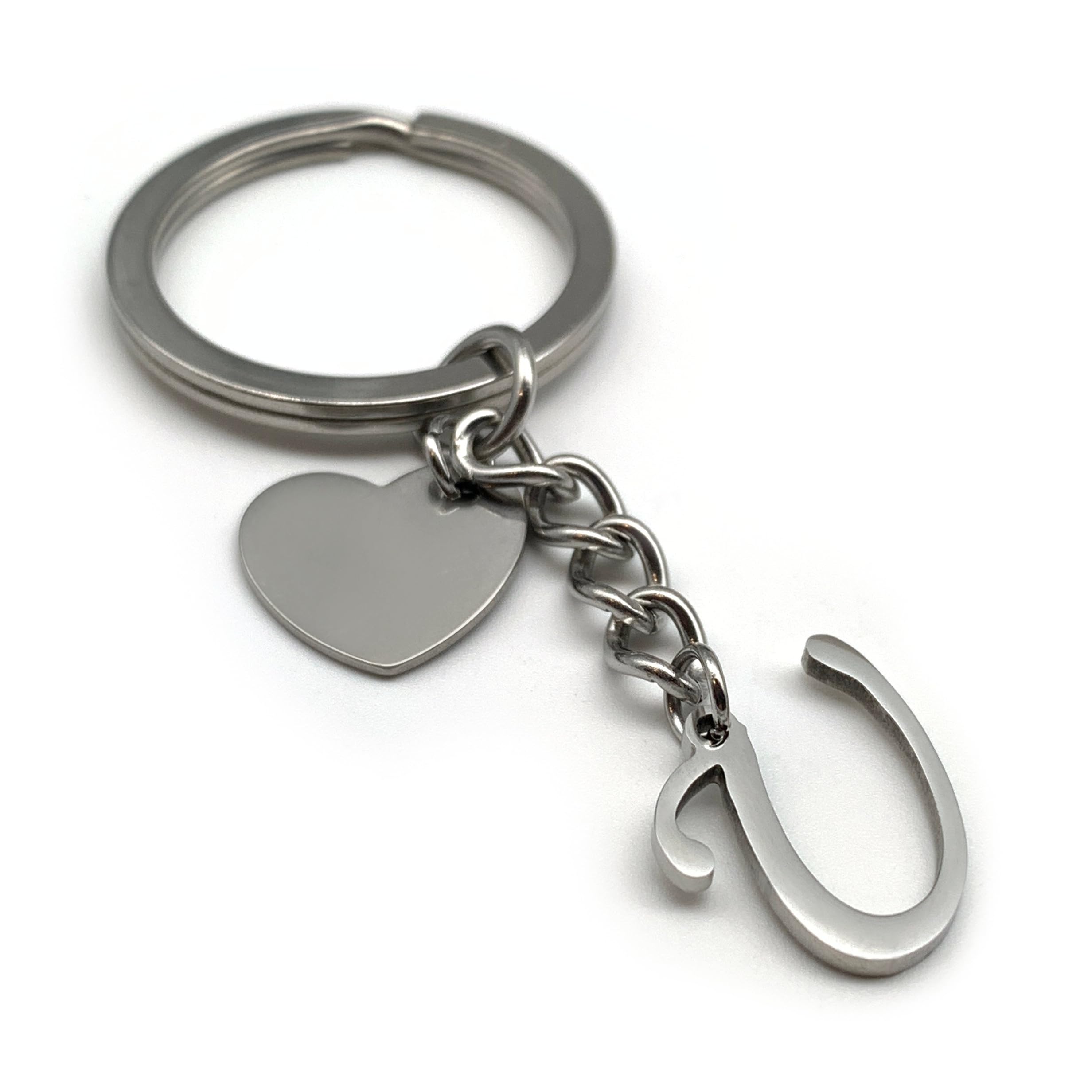 EVEMATE Keyring Letter with Heart - Initial A-Z Pendant Keychain - Handmade Stainless Steel - Name Gift Car Friend Partner (U)
