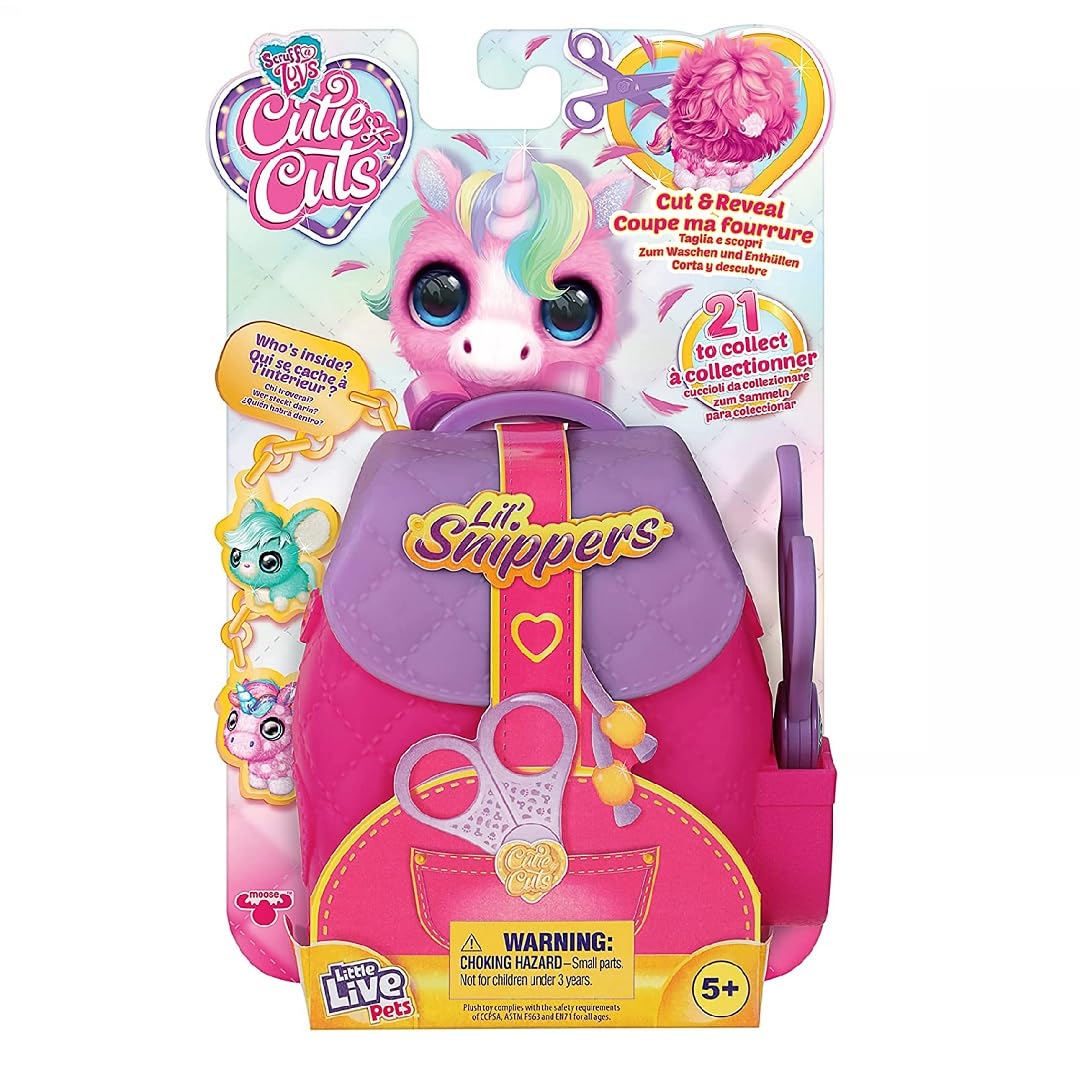 Little Live Pets | Scruff-a-Luvs Cutie Cuts - Lil' Snippers. Plush Rescue Pet. Cut Fur, Reveal, Groom With Comb, & Display With Backpack Packaging, Blue