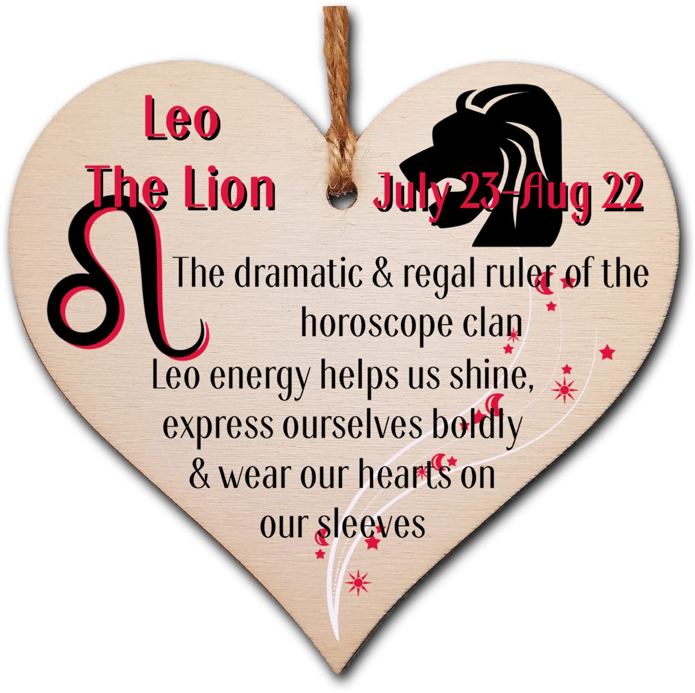 Handmade Wooden Hanging Heart Plaque Gift Signs of the Zodiac Leo Astrological S